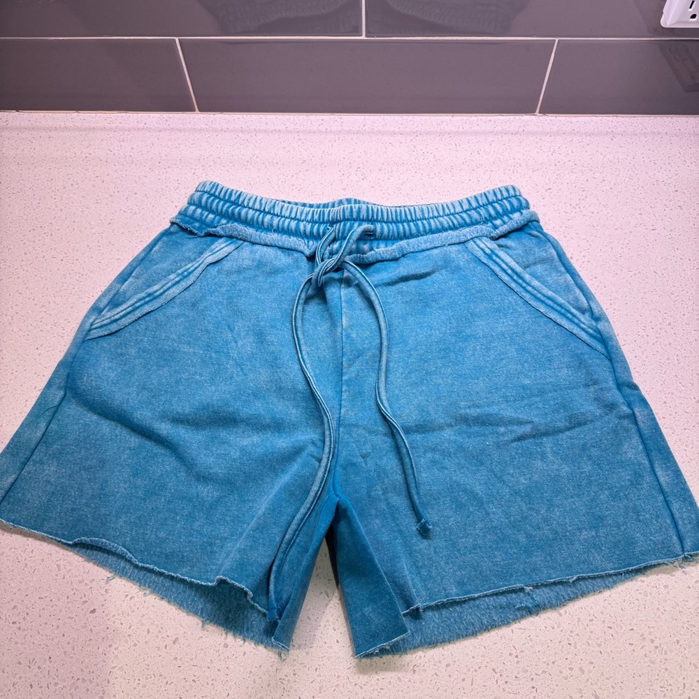 Zenana Teal Blue Casual Shorts with Elastic Waistband and Drawstring NWOT - Picture 2 of 11
